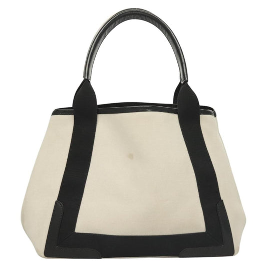Balenciaga Navy Cabas Canvas with Leather, WHITE, CANVAS, Tote bag