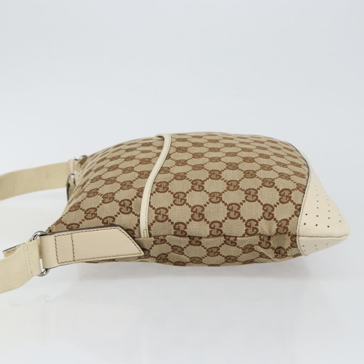 Gucci Zip Messenger GG Canvas with Perforated Leather, BEIGE, CANVAS, Shoulder bag