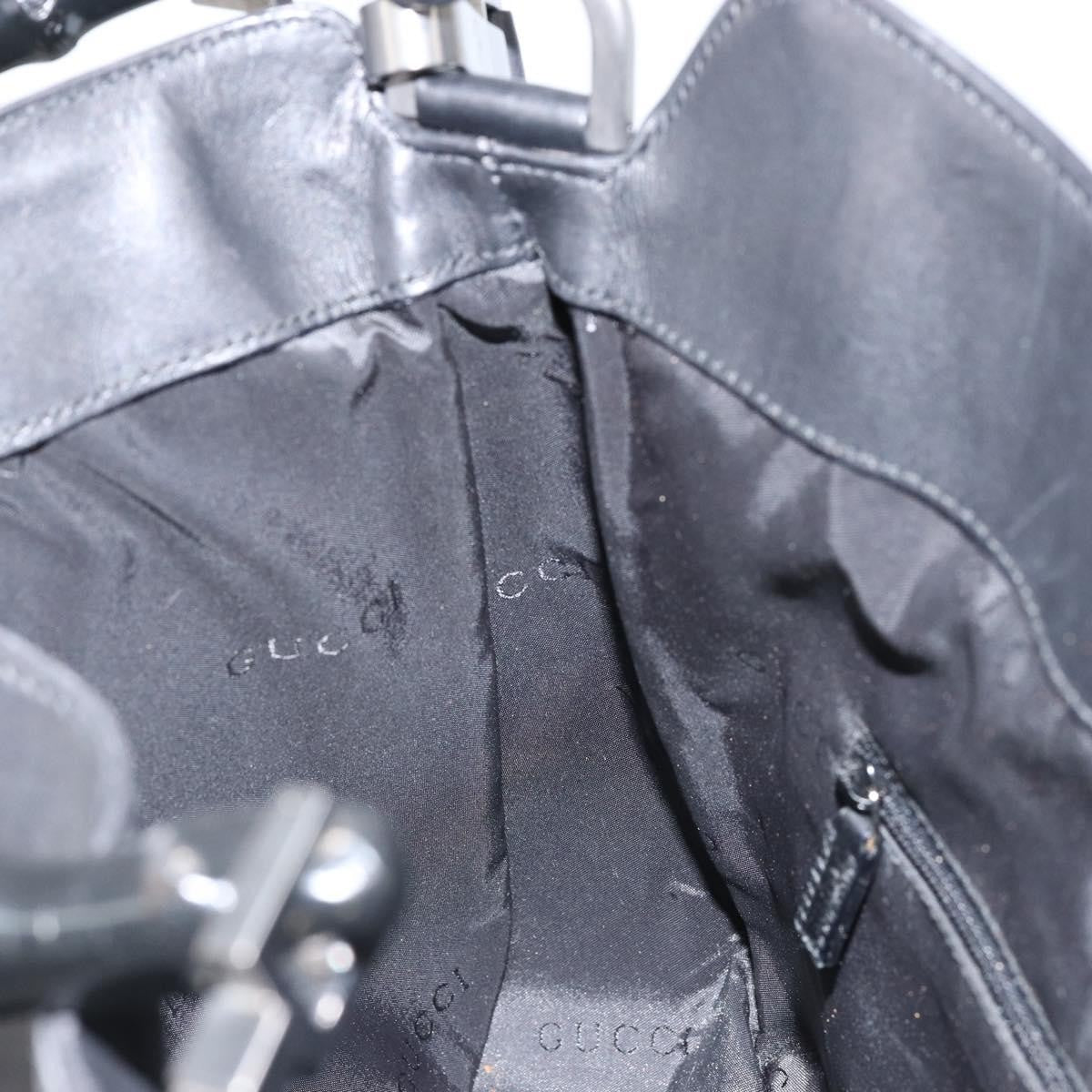 Gucci Vintage Bamboo Handle Open Hobo Leather, BLACK, LEATHER, Handbag