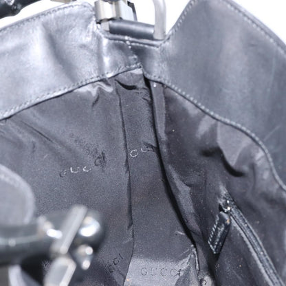 Gucci Vintage Bamboo Handle Open Hobo Leather, BLACK, LEATHER, Handbag