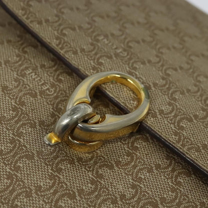 Celine Vintage Macadam Shoulder Bag Canvas and Leather, BEIGE, CANVAS, Shoulder bag