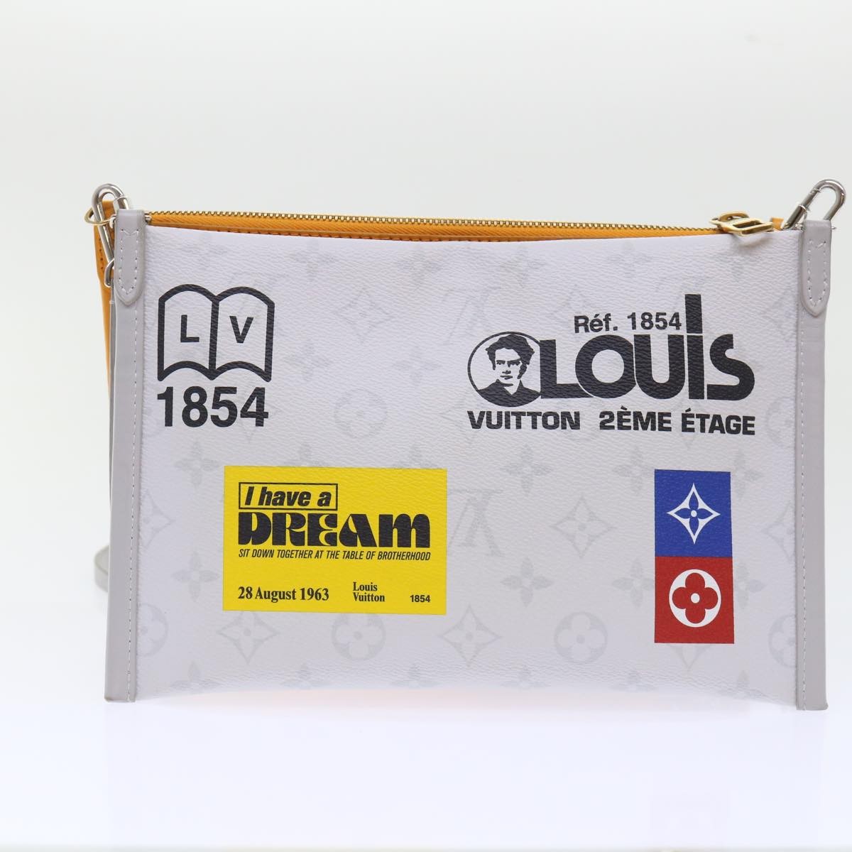 Louis Vuitton Double Flat Messenger Bag Limited Edition Logo Story Monogram Canvas and Denim, WHITE, CANVAS, Shoulder bag