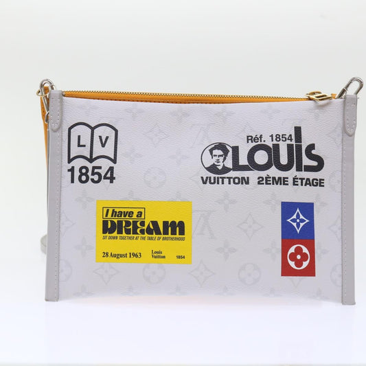 Louis Vuitton Double Flat Messenger Bag Limited Edition Logo Story Monogram Canvas and Denim, WHITE, CANVAS, Shoulder bag