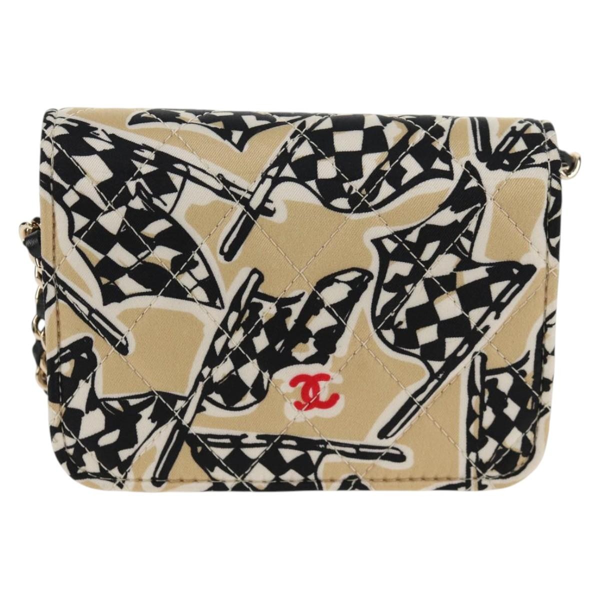 Chanel Flap Card Holder on Chain Quilted Printed Canvas, BEIGE, CANVAS, Card Holders