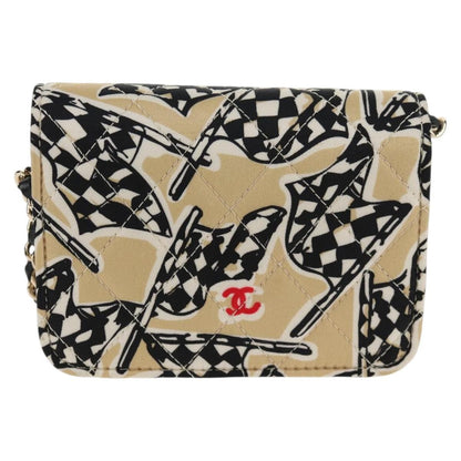 Chanel Flap Card Holder on Chain Quilted Printed Canvas, BEIGE, CANVAS, Card Holders