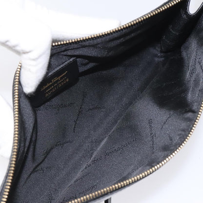 Salvatore Ferragamo Gancini Pouch Leather, BLACK, LEATHER, Clutche & pouche