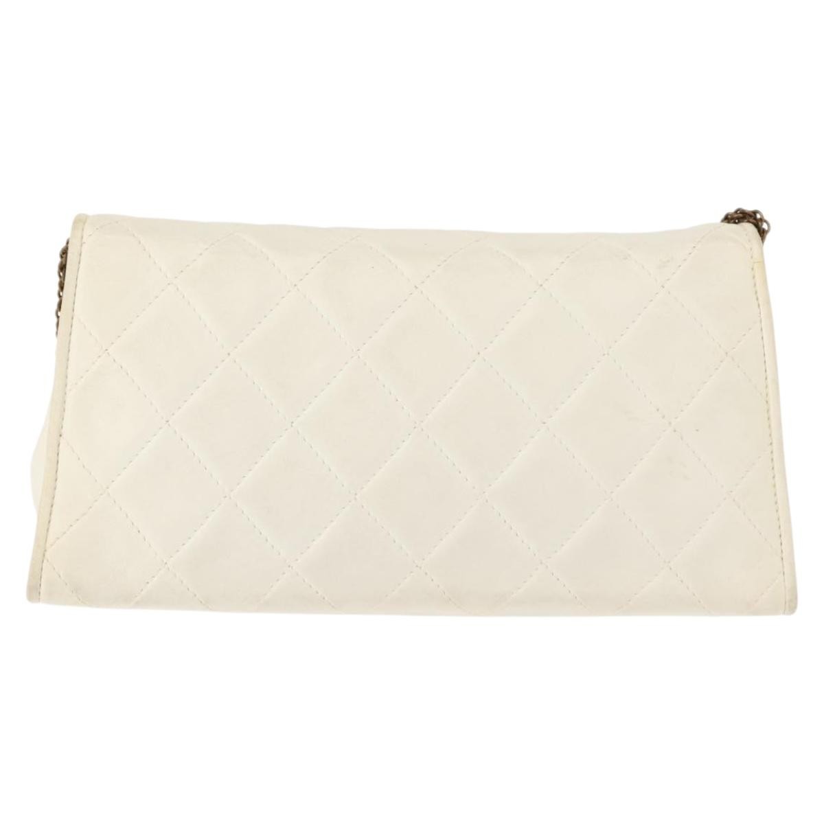 Chanel Full Flap Wallet on Chain Quilted Lambskin, WHITE, LEATHER, Clutche & pouche