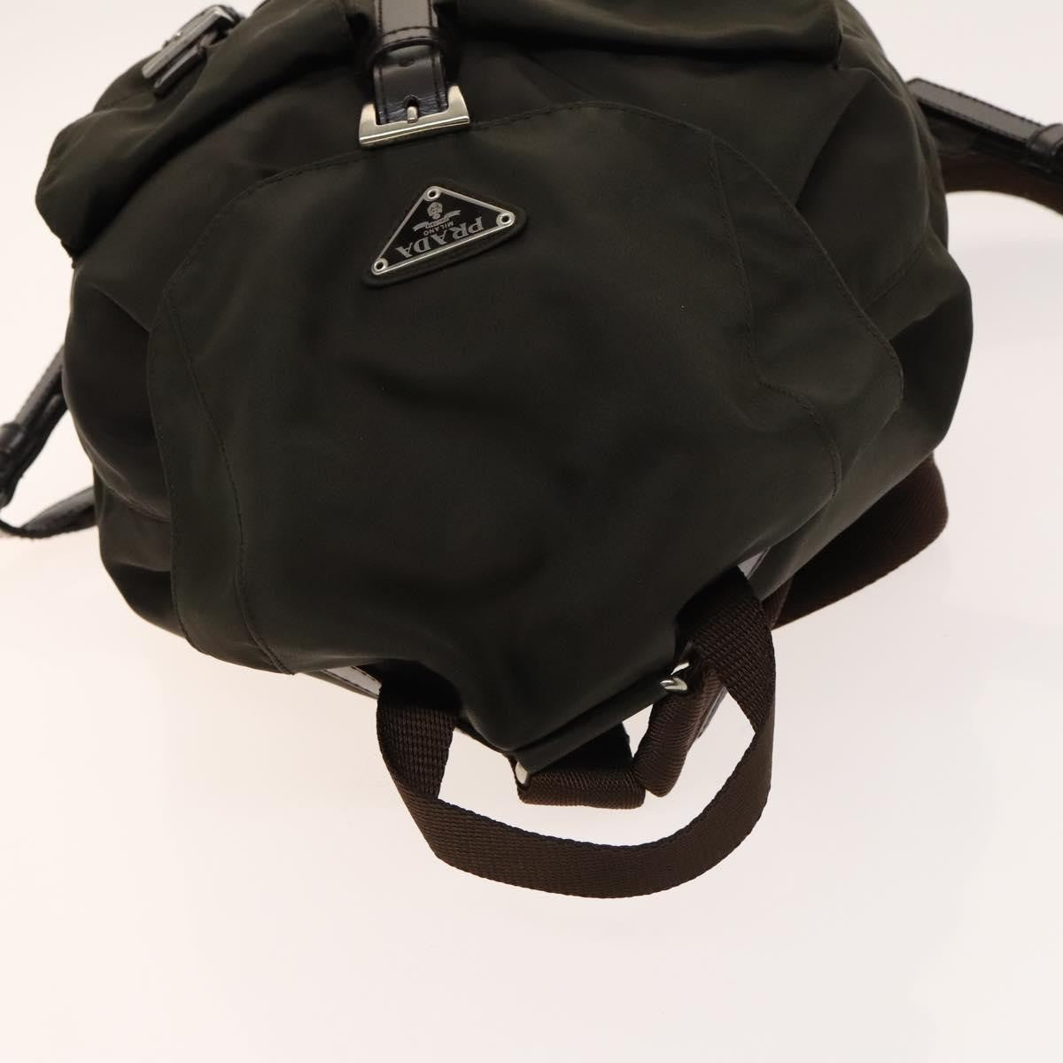 Prada Double Pocket Drawstring Backpack Nylon with Studded Detail, KHAKI, NYLON, Backpack