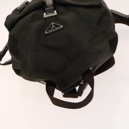 Prada Double Pocket Drawstring Backpack Nylon with Studded Detail, KHAKI, NYLON, Backpack