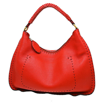 Fendi Selleria Tote Leather, Red, Leather, Handbag
