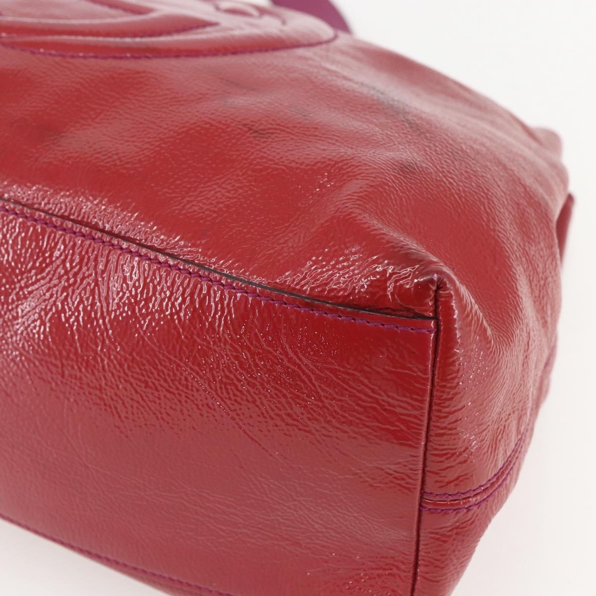 Gucci Soho Chain Strap Shoulder Bag Patent, RED, LEATHER, Shoulder bag