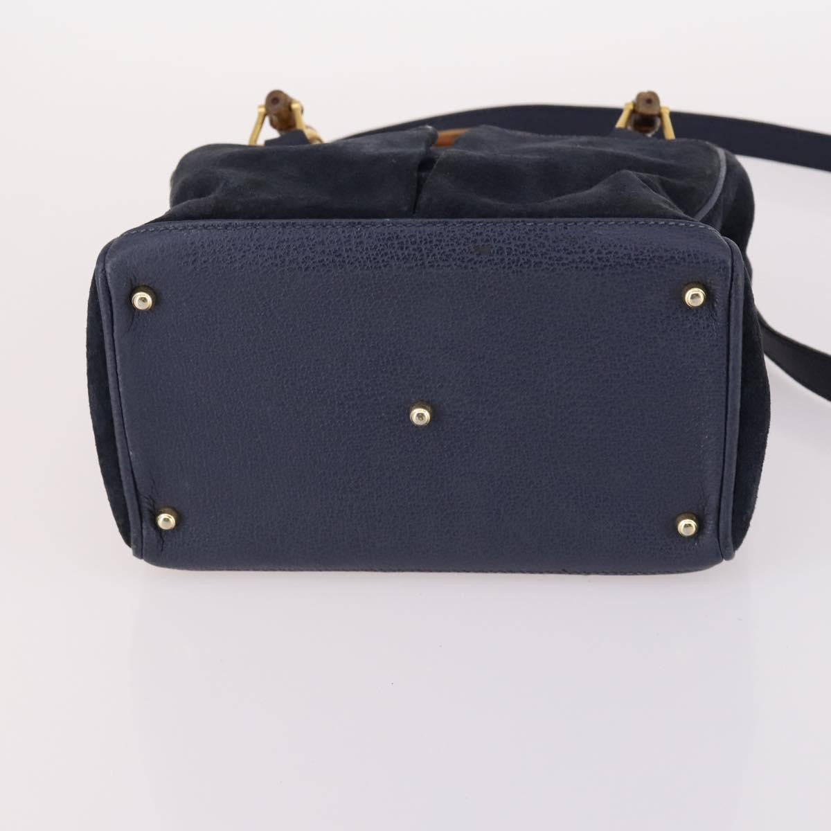 Gucci Vintage Bamboo Front Pocket Tote Suede, NAVY, SUEDE, Handbag