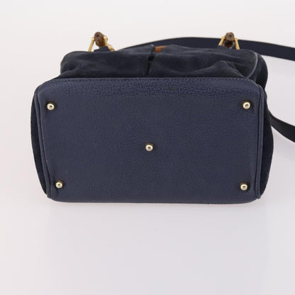 Gucci Vintage Bamboo Front Pocket Tote Suede, NAVY, SUEDE, Handbag