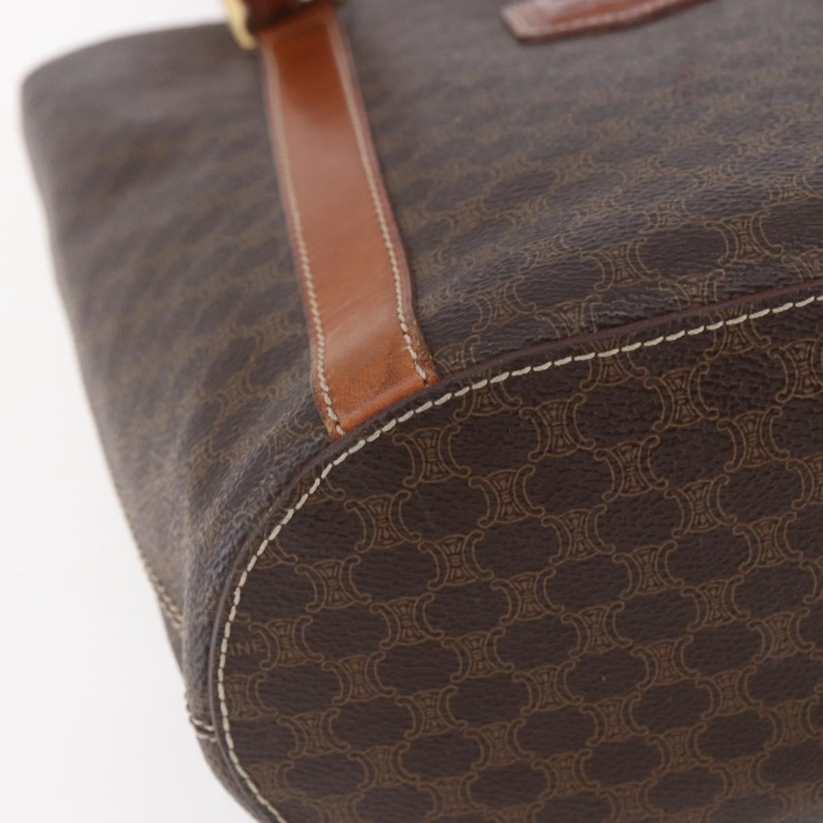 Celine Vintage Macadam Tote bag Canvas and Leather, BROWN, PVC, Tote bag