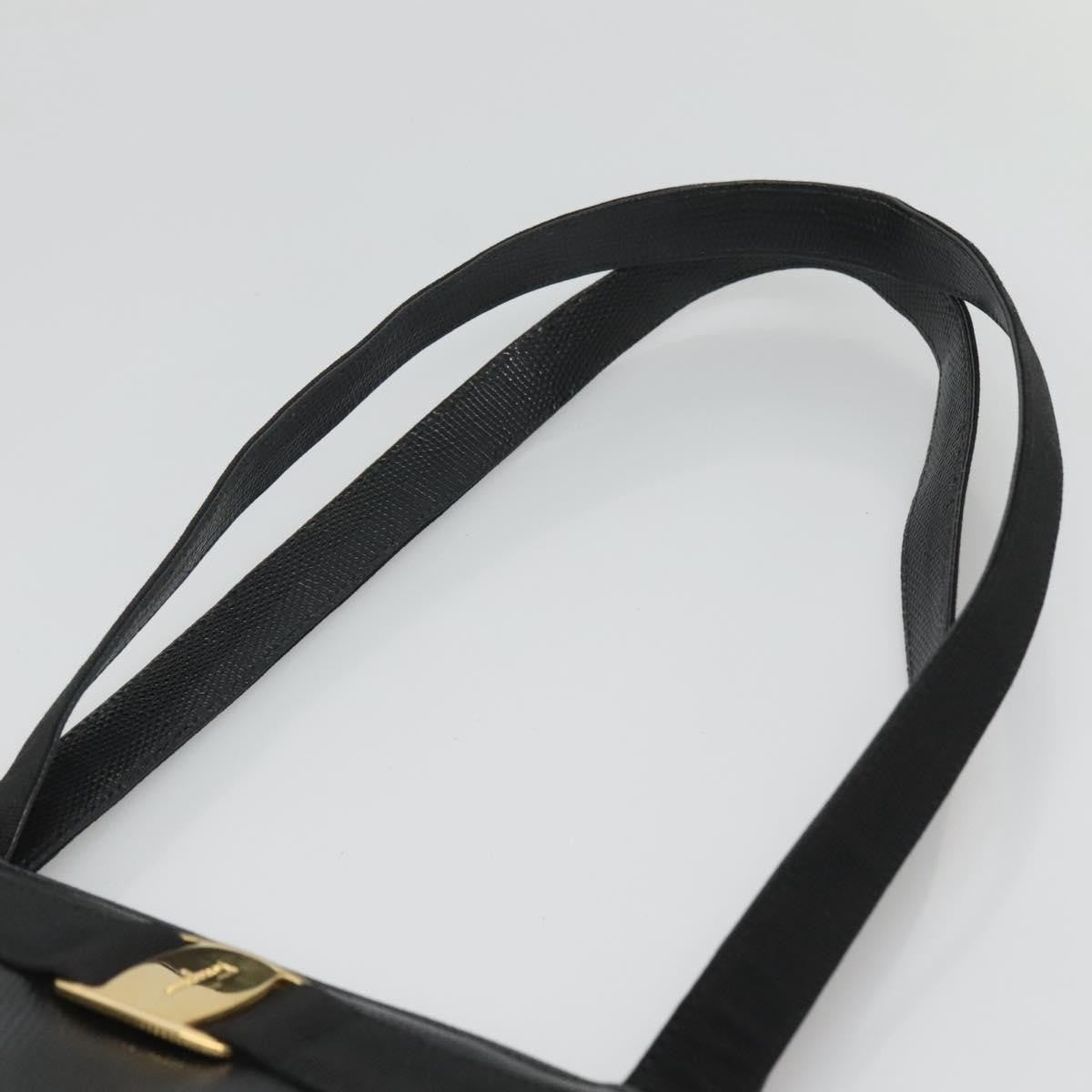 Salvatore Ferragamo Vintage Vara Bow Tote Lizard Embossed Leather, BLACK, LEATHER, Tote bag