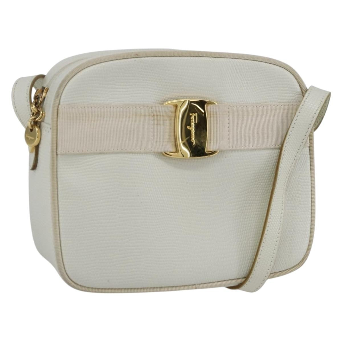 Salvatore Ferragamo Vala Shoulder Bag Leather, WHITE, LEATHER, Shoulder bag
