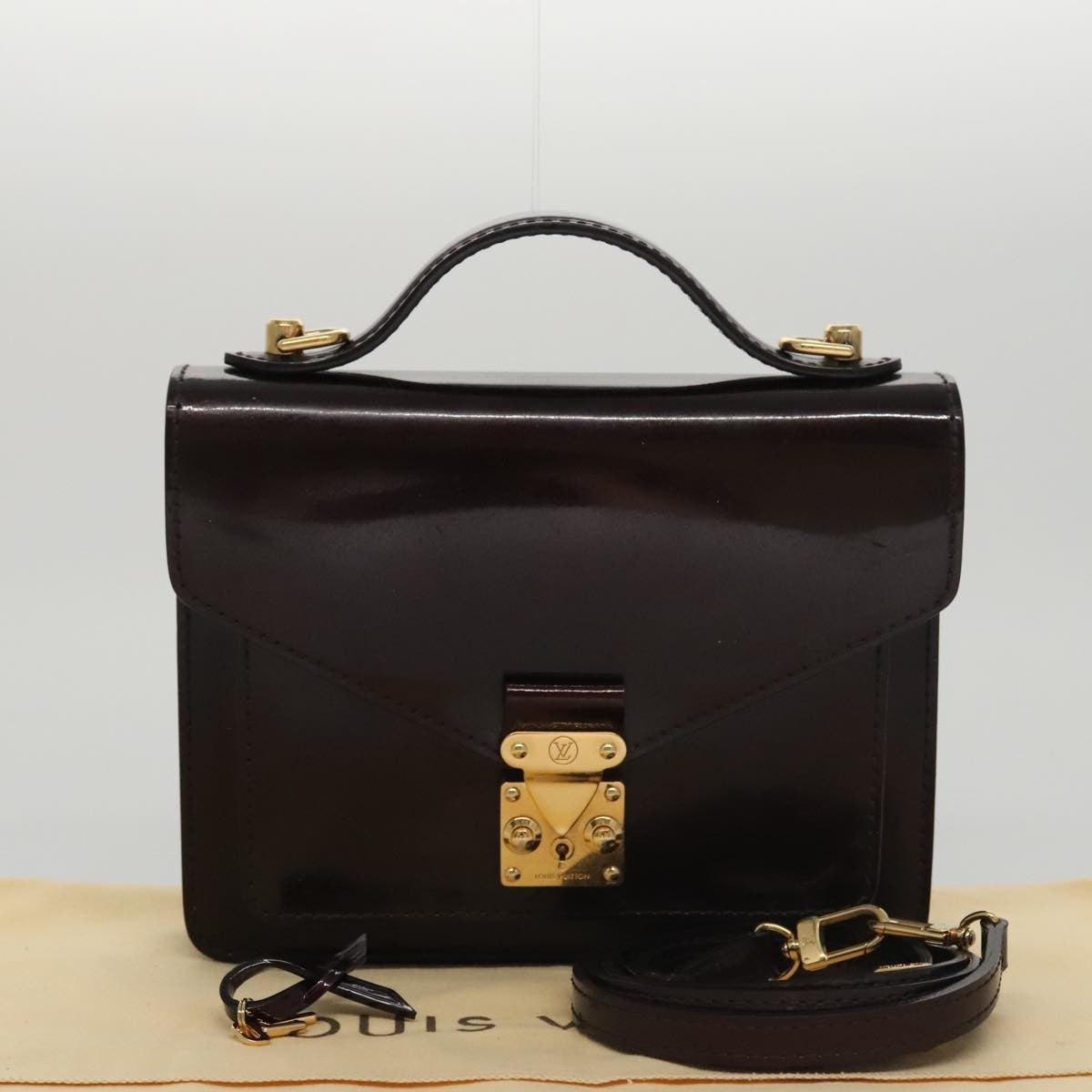 Louis Vuitton Monceau Handbag Vernis, BURGUNDY, PATENT_LEATHER, Handbag