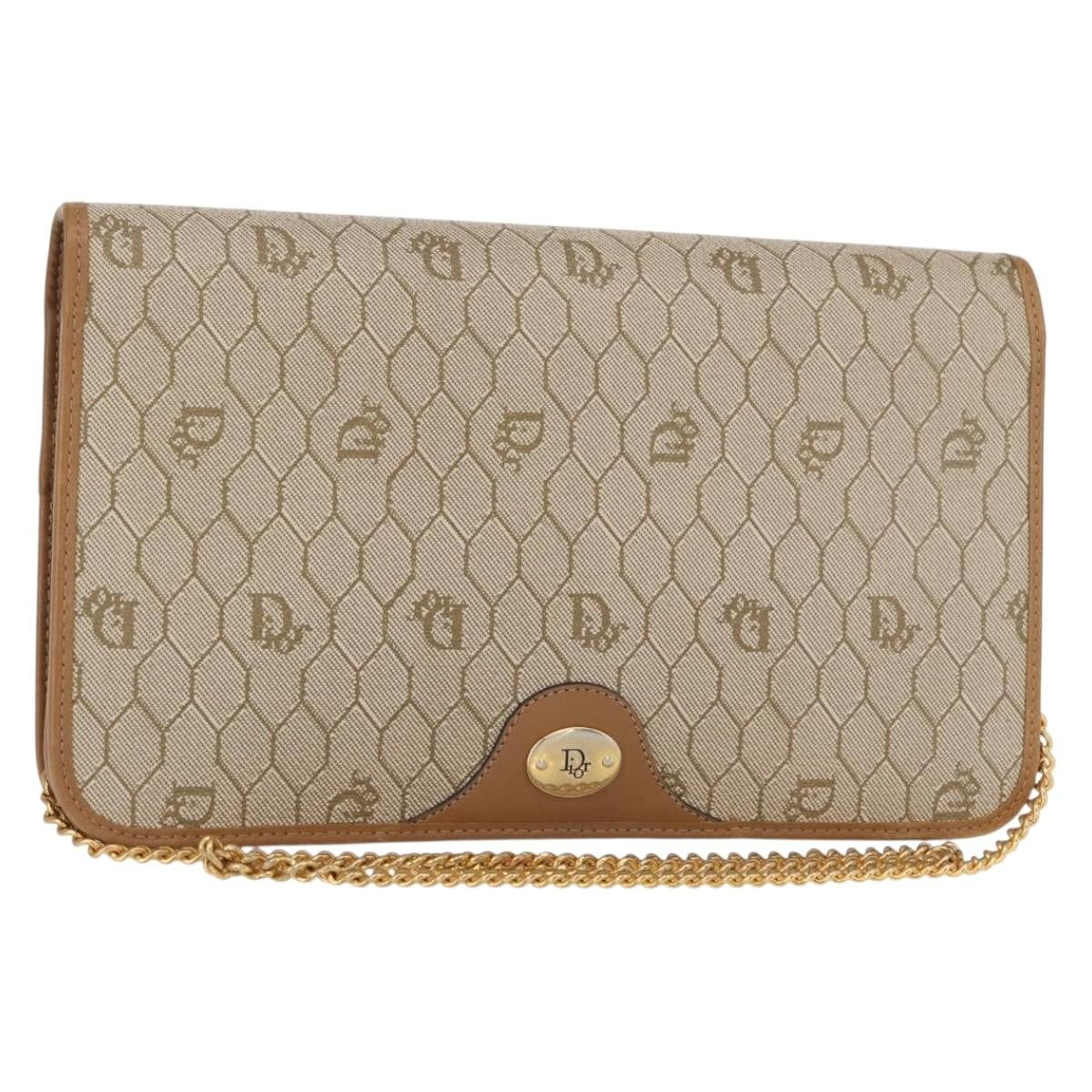 Christian Dior Vintage Honeycomb chain Canvas, BEIGE, CANVAS, Shoulder bag