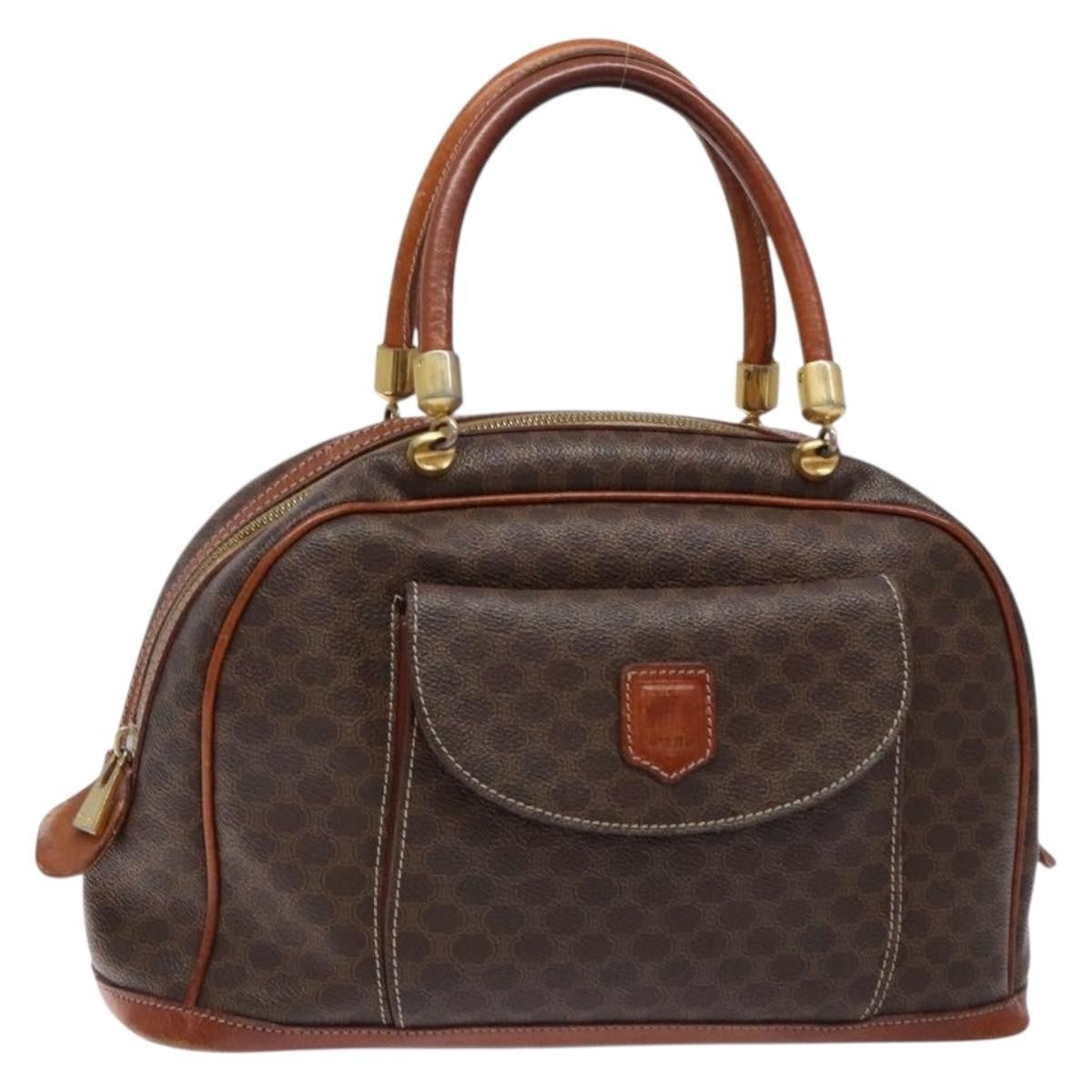 Celine Macadam Handbag Macadam with leather, BROWN, CANVAS, Handbag