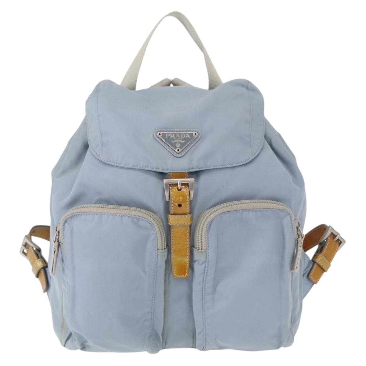 Prada Double Front Pocket Backpack Tessuto, BLUE, NYLON, Backpack