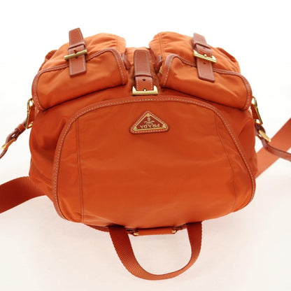 Prada Vela Double Front Pocket Backpack Tessuto with Saffiano Leather, ORANGE, NYLON, Backpack