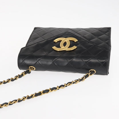 Chanel Vintage Envelope Flap Shoulder Bag Quilted Lambskin, BLACK, LEATHER, Shoulder bag
