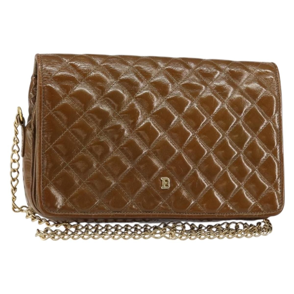 Bally Vintage Chain Shoulder Bag Quilted Patent leather, BROWN, PATENT_LEATHER, Shoulder bag