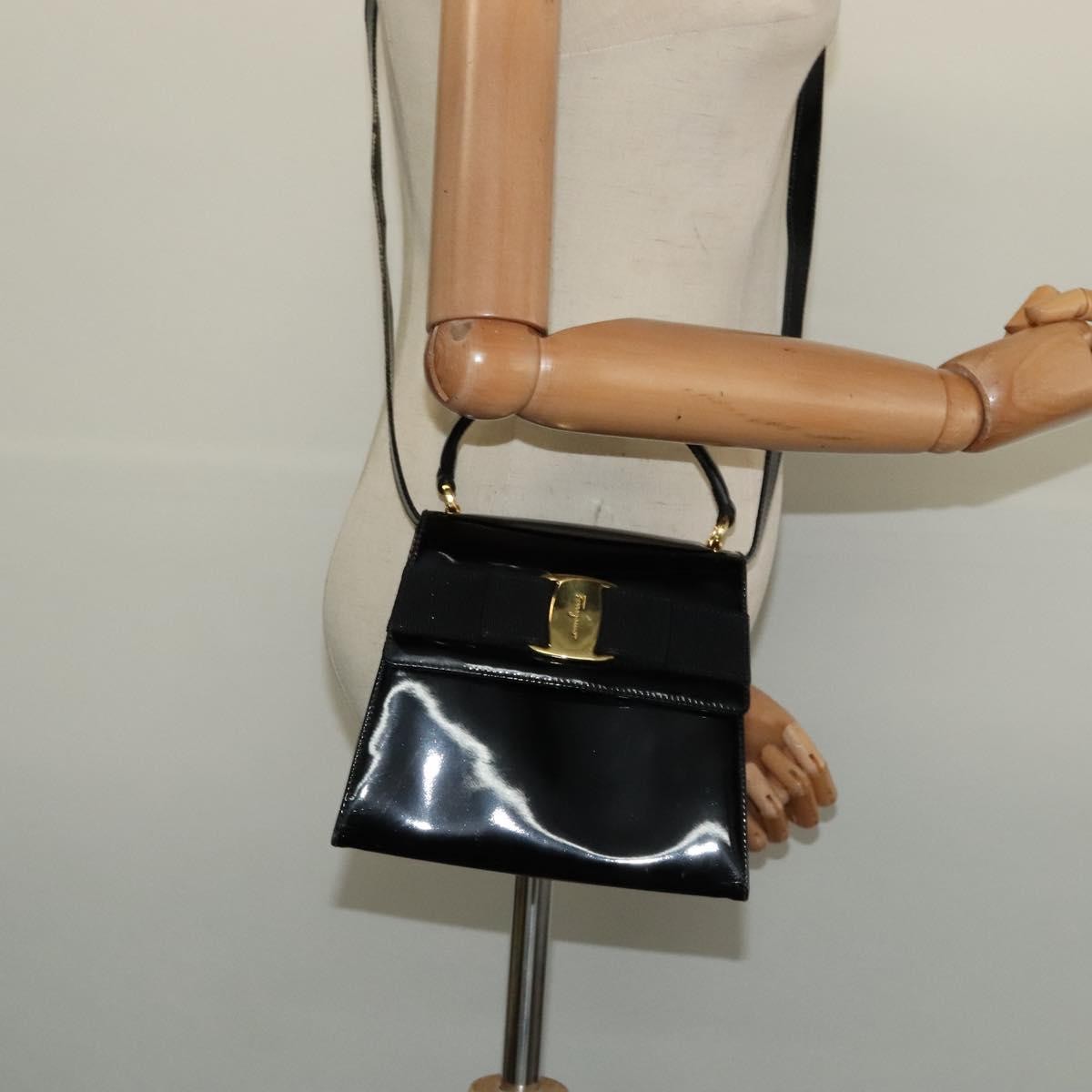 Salvatore Ferragamo Vintage Vara Bow Top Handle Bag Patent Leather, BLACK, PATENT_LEATHER, Handbag