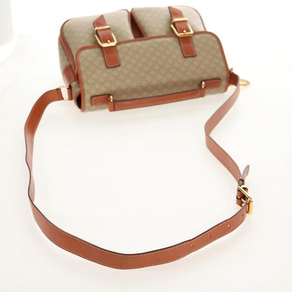 Celine Vintage Macadam Handbag Canvas and Leather, BEIGE, CANVAS, Handbag