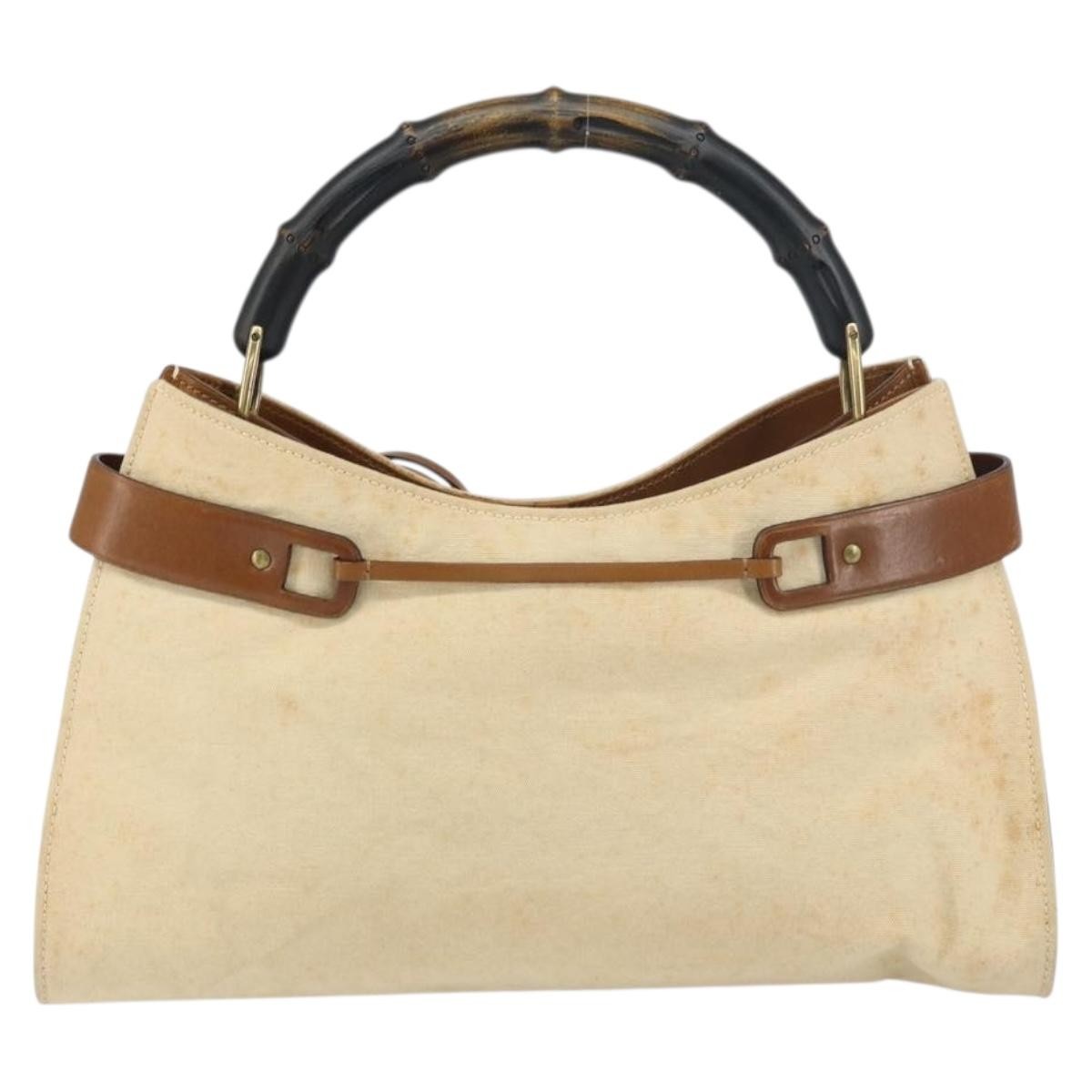 Gucci Vintage Bamboo Handle Bag Canvas, BEIGE, CANVAS, Tote bag