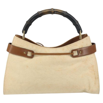 Gucci Vintage Bamboo Handle Bag Canvas, BEIGE, CANVAS, Tote bag
