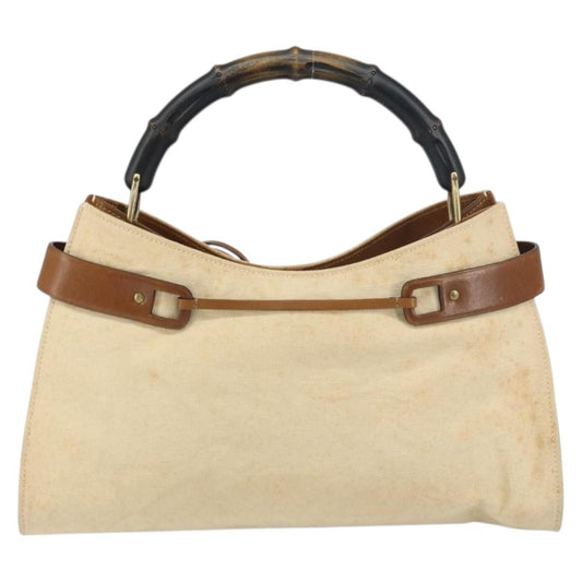 Gucci Vintage Bamboo Handle Bag Canvas, BEIGE, CANVAS, Tote bag