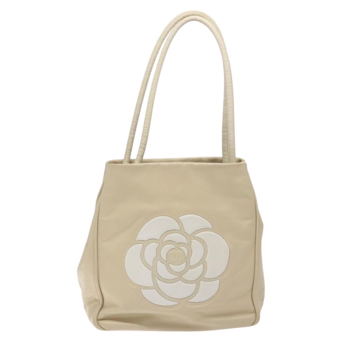 Chanel Camellia Tote Leather, BEIGE, LEATHER, Tote bag