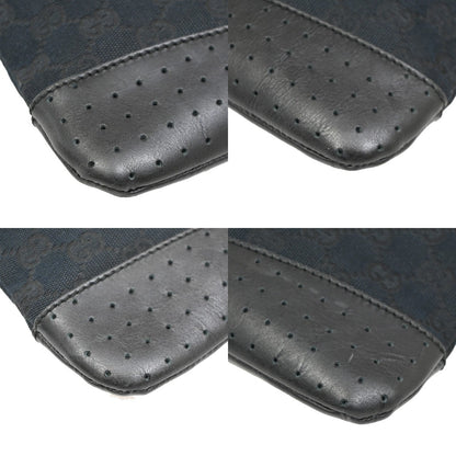 Gucci Zip Messenger Bag GG Canvas with Perforated Leather, BLACK, CANVAS, Shoulder bag