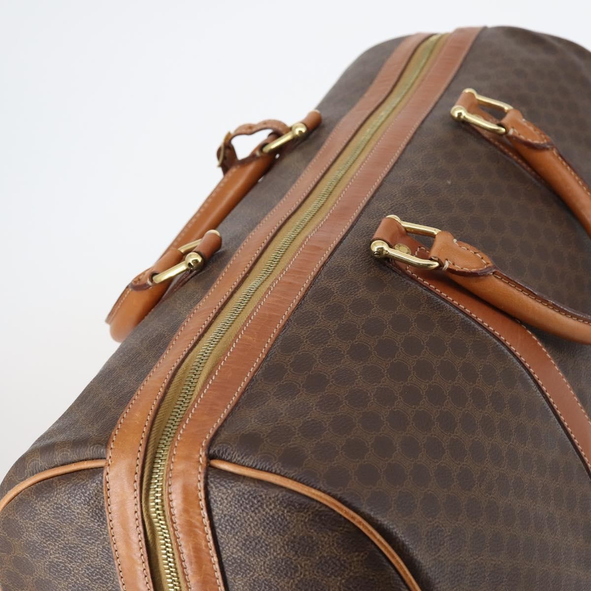 Celine Vintage Duffle Bag Macadam Coated Canvas, BROWN, CANVAS, Travel bag