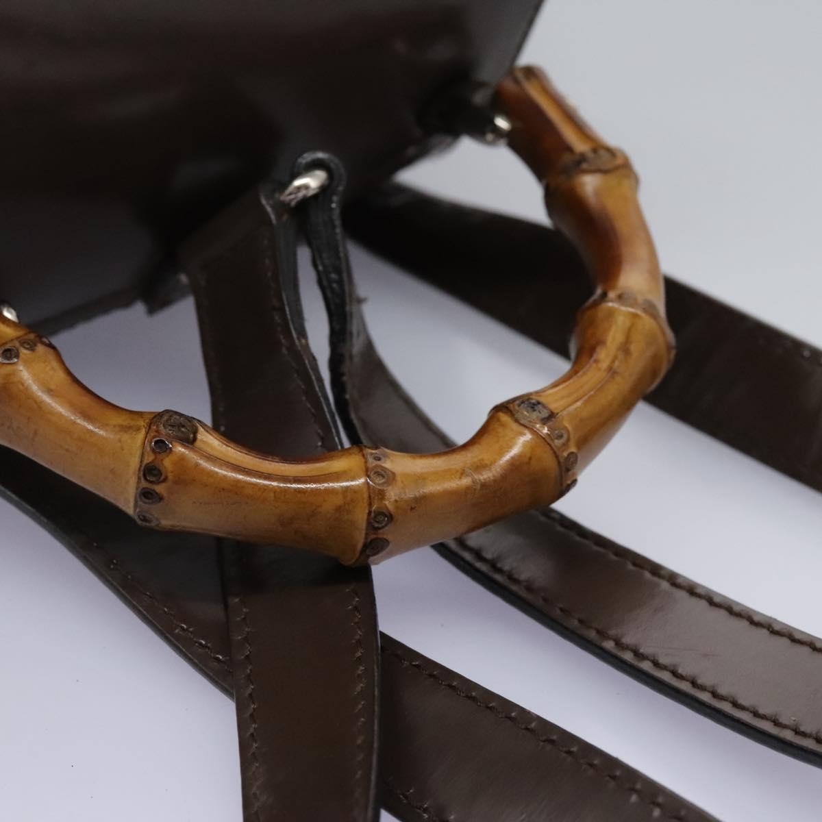Gucci Vintage Bamboo Backpack Nylon and Patent Leather, BROWN, NYLON, Backpack