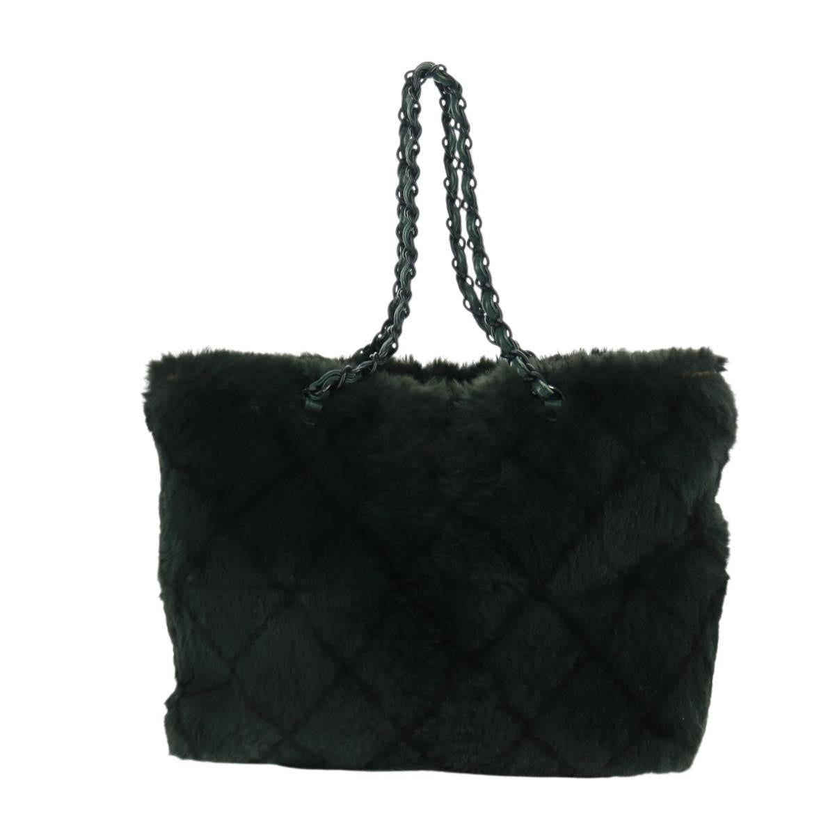 Chanel Vintage CC Chain Tote Printed Lapin Fur, GREEN, FAUX_FUR, Tote bag