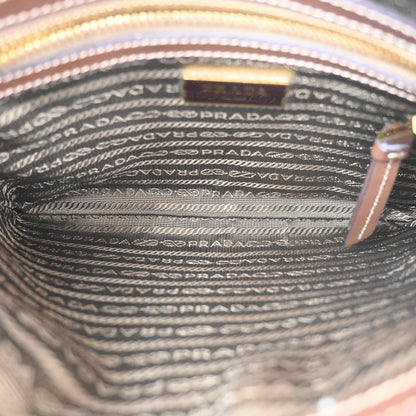 Prada Logo Double Zip Crossbody Bag Canvas, BROWN, CANVAS, Shoulder bag