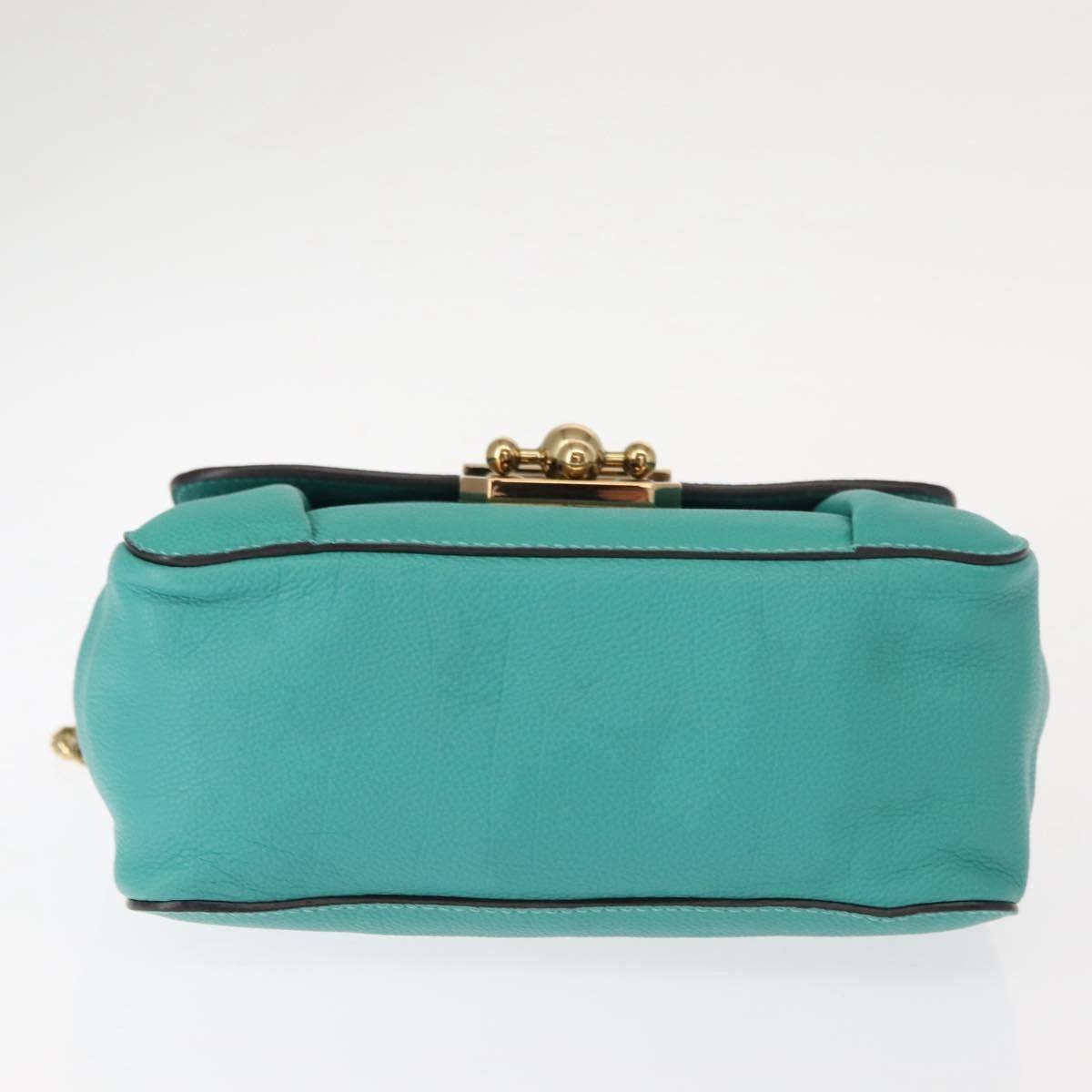 Chloe Elsie Chain Shoulder Bag Leather, TURQUOISE, LEATHER, Shoulder bag