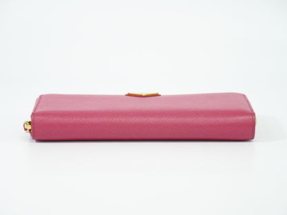 Prada Zip Around Tab Wallet Saffiano Leather, PINK, LEATHER, Wallets