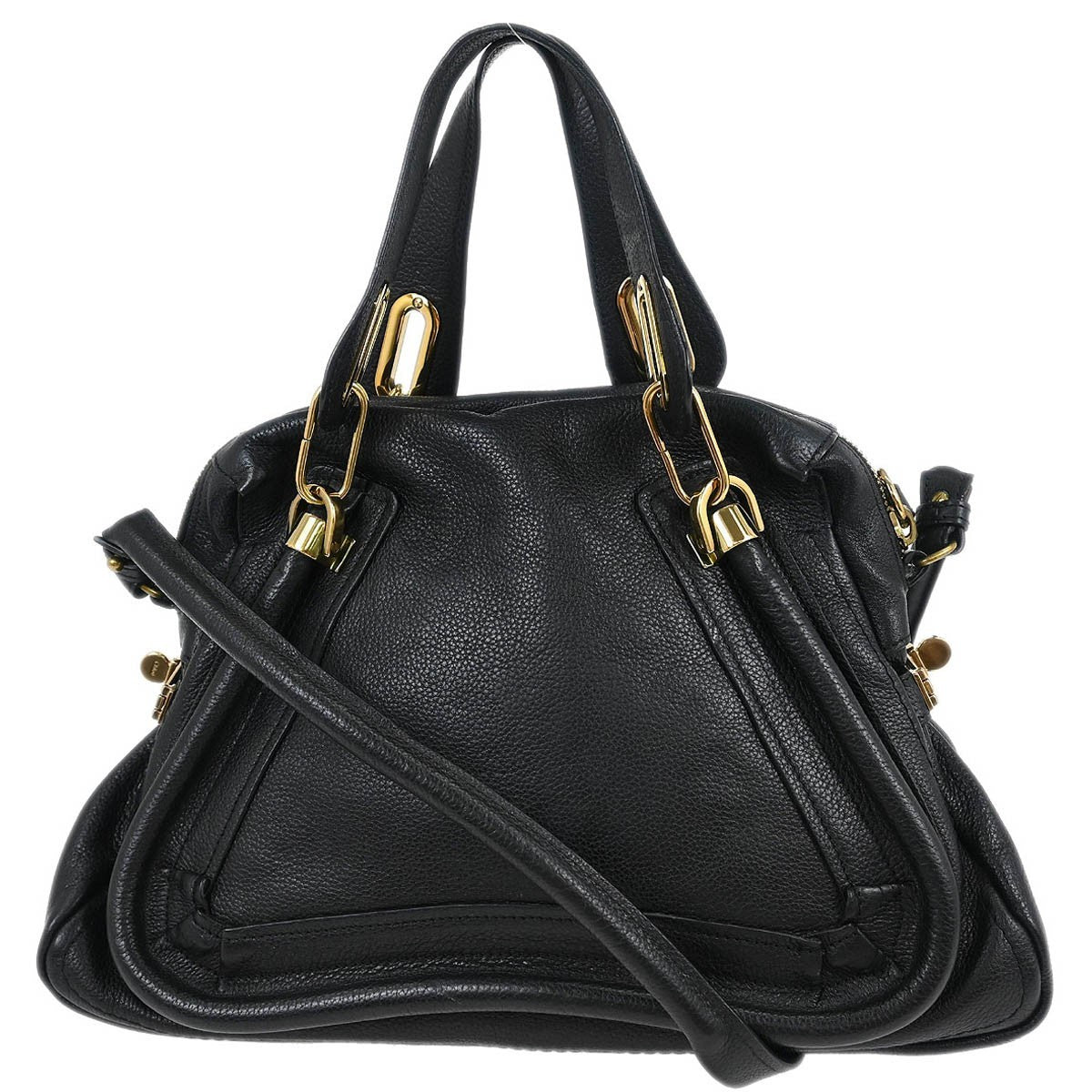 Chloe Paraty Top Handle Bag Leather, BLACK, LEATHER, Handbag