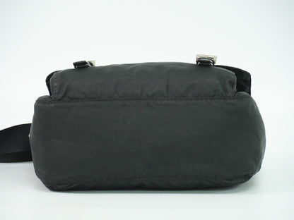 Prada Zip Buckle Messenger Bag Tessuto, BLACK, NYLON, Shoulder bag