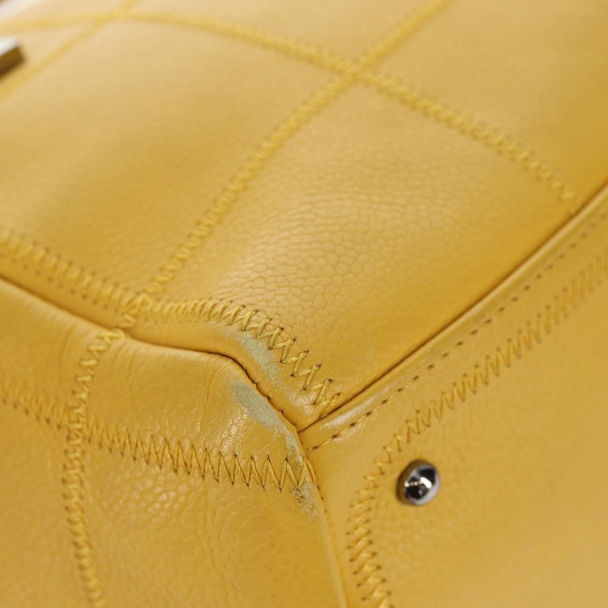 Chanel Square Stitch Bowler Bag Quilted Caviar, YELLOW, LEATHER, Handbag