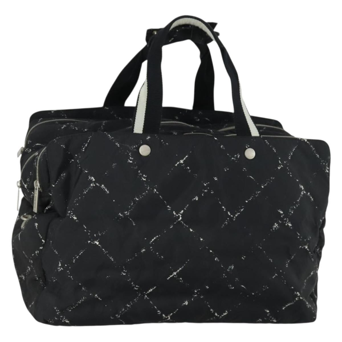 Chanel Travel Line Boston Bag Printed Nylon, BLACK, NYLON, Travel bag