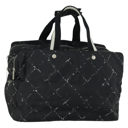 Chanel Travel Line Boston Bag Printed Nylon, BLACK, NYLON, Travel bag