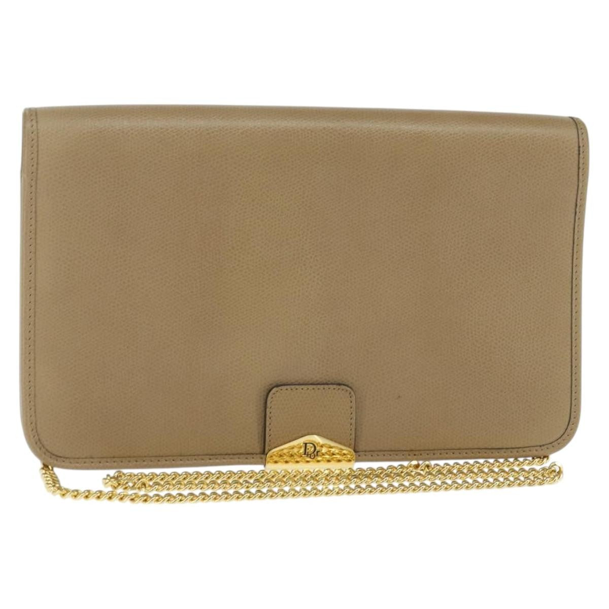 Christian Dior Vintage Chain Flap Shoulder Bag Leather, BEIGE, LEATHER, Shoulder bag