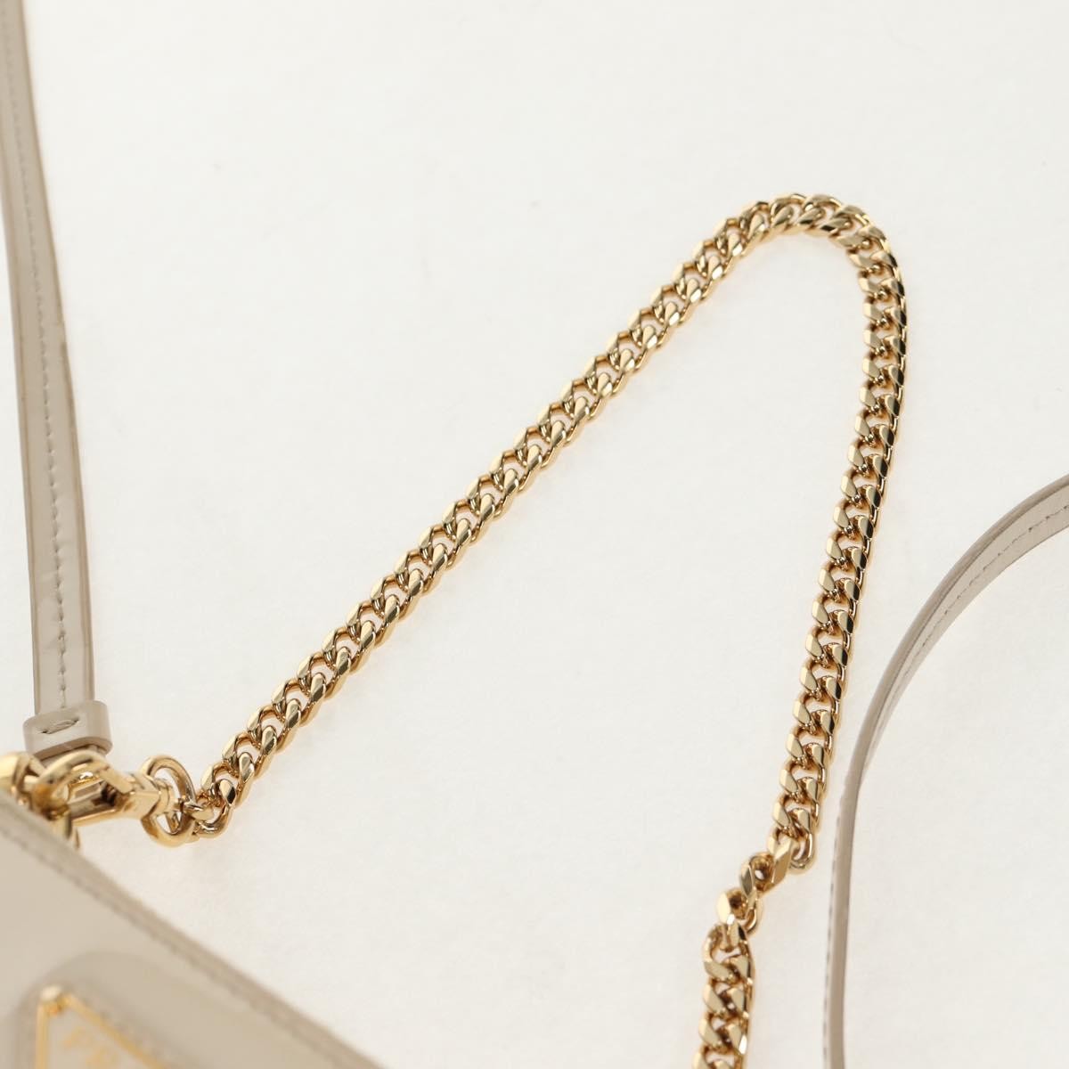 Prada Triangle Double Zip Pouch Bag with Chain Patent leather, BEIGE, PATENT_LEATHER, Clutche & pouche