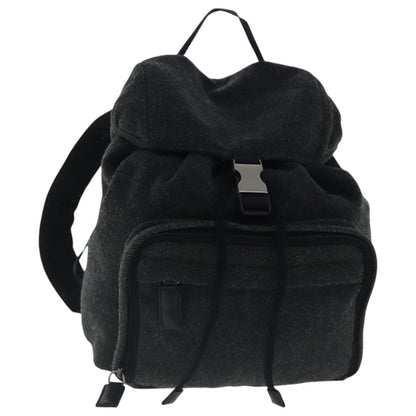 Prada Single Buckle Pocket Backpack Wool, GRAY, WOOL, Backpack