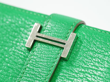 Hermes Bearn Wallet Chevre Mysore, GREEN, LEATHER, Wallets