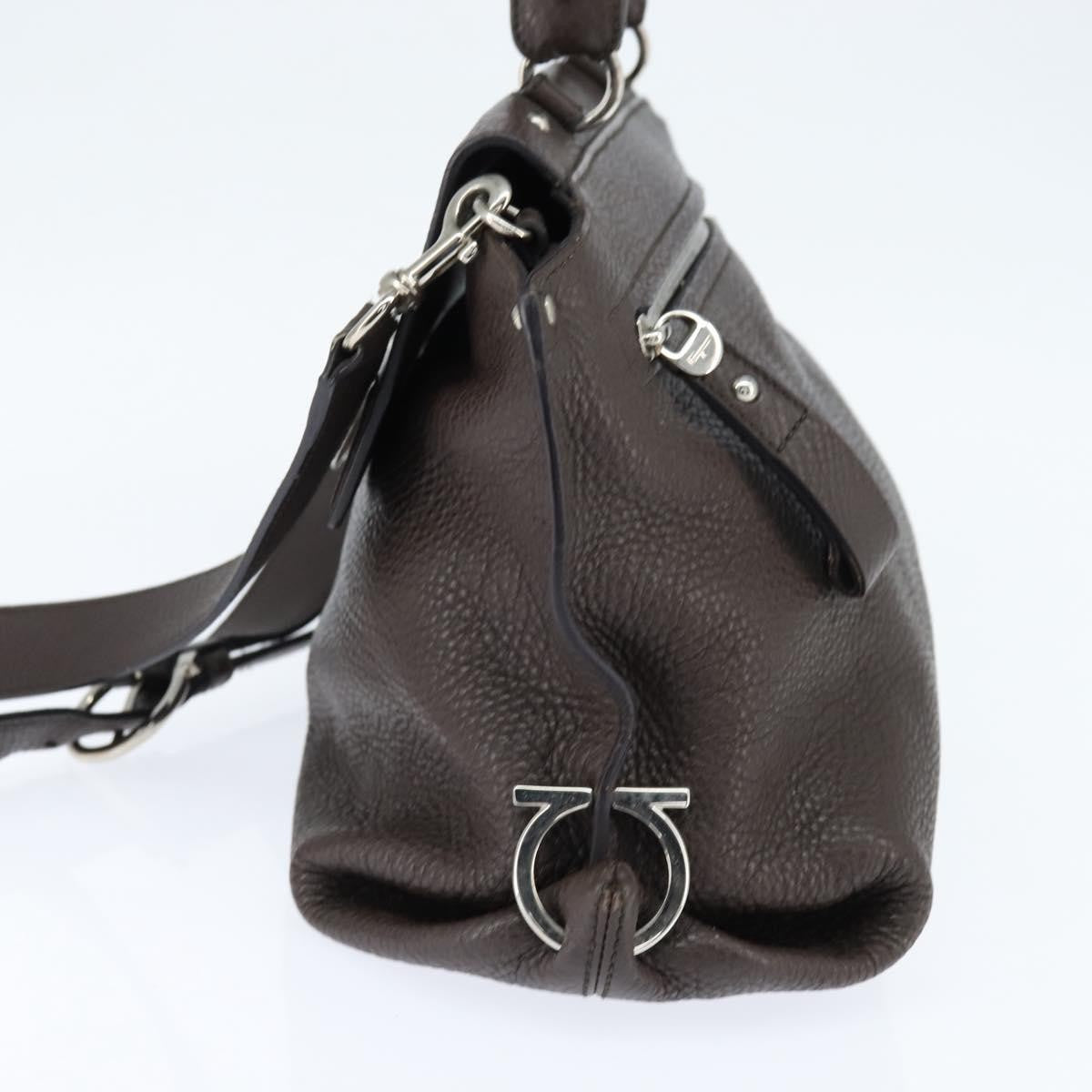 Salvatore Ferragamo Gancini handbag Leather, BROWN, LEATHER, Handbag